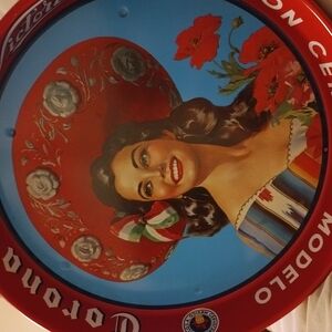 Corona Extra Round Metal Serving Tray - Blue, Red, White